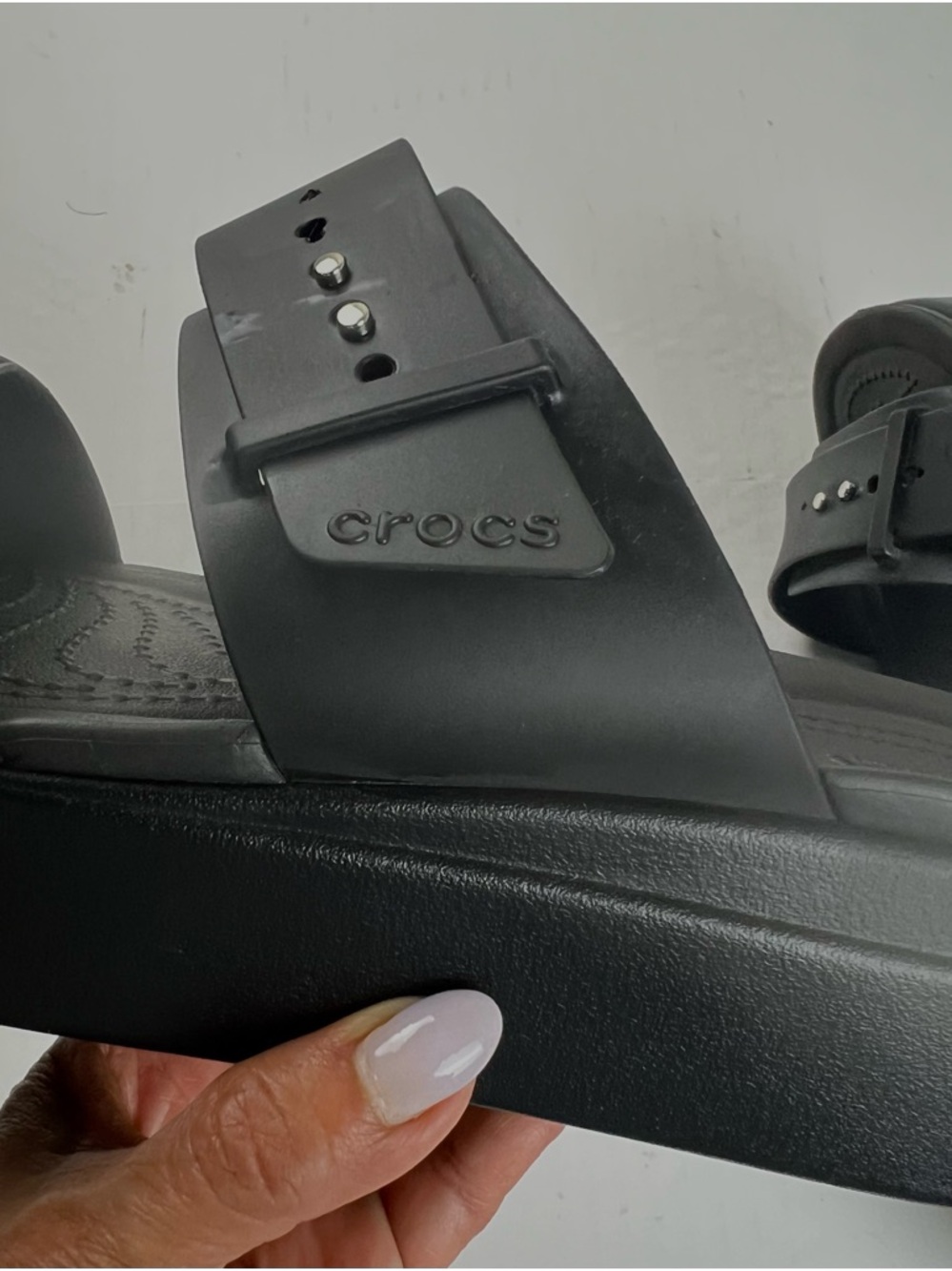 CROCS Black Double-Strap Platform Slide Sandals - Women - Picture 6 of 12